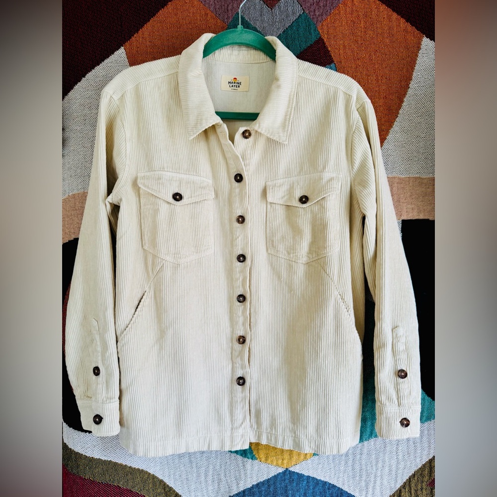 Marine Layer Jemma Corduroy Hemp Cotton Ivory Shirt XS EUC - Picture 3 of 8